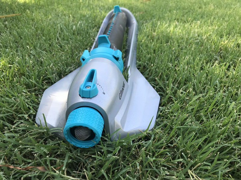 Gilmour rectangular sprinkler from side
