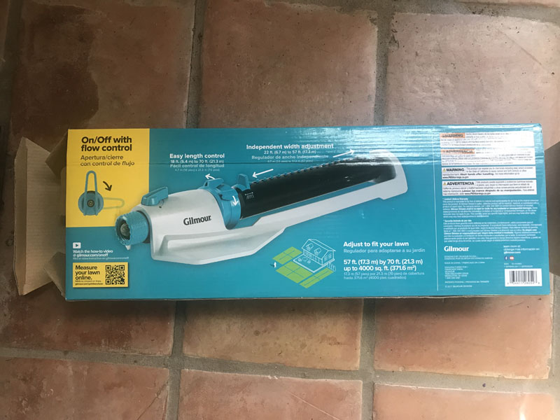 Gilmour sprinkler back of box