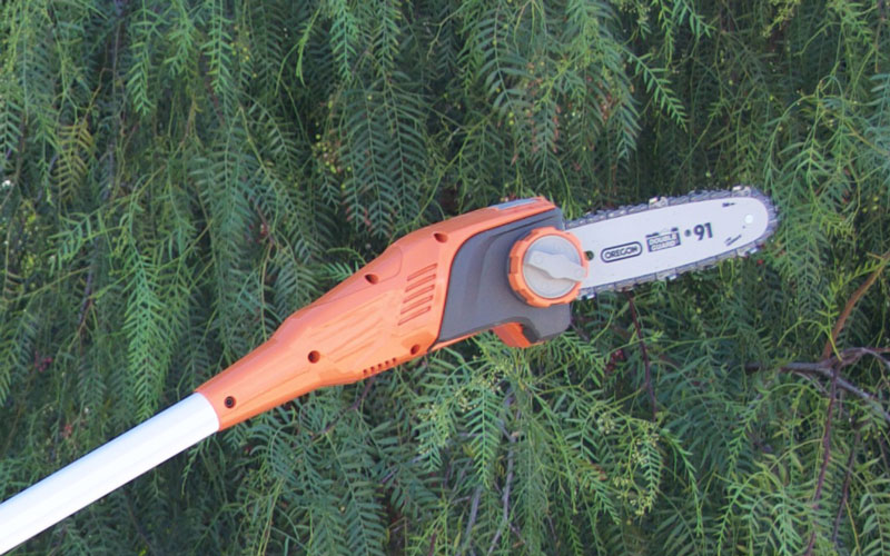 Redback chainsaw pole pruner tilted head