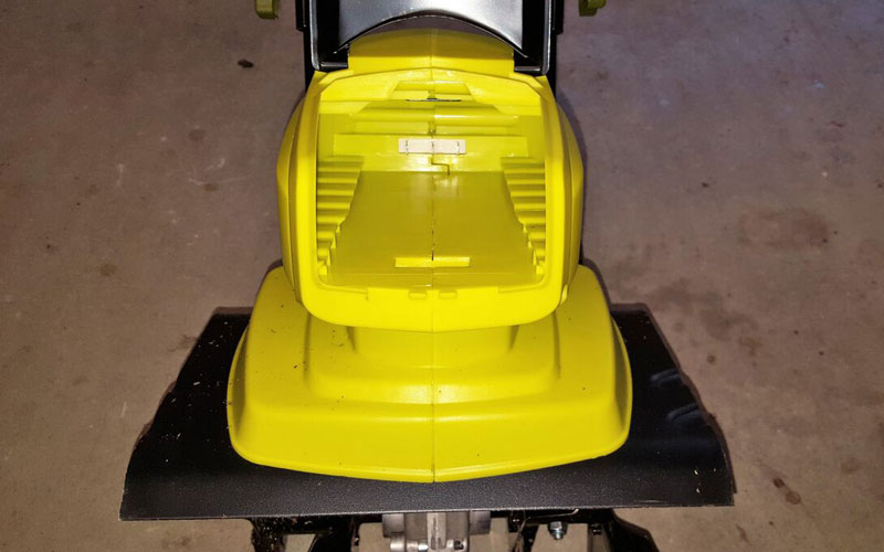 Sun Joe Cultivator battery compartment