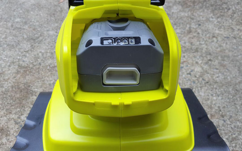 Sun Joe Cultivator with battery inserted