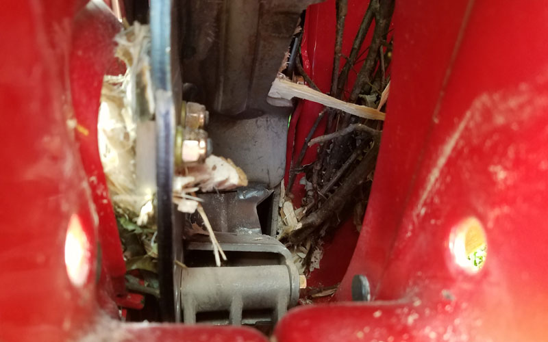 Troy-Bilt Chipper Shredder discharge chute off