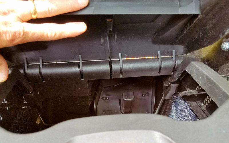 Yard Force 120V Cordless Mower attaching grass bag