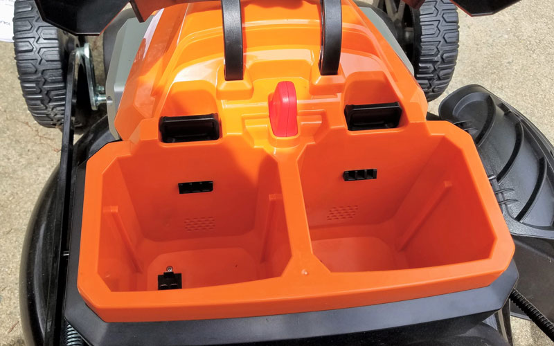 Yard Force 120V Cordless Mower inserting li-ion batteries