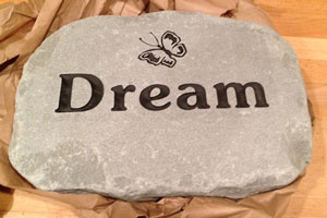 Engraving on Adirondack Stone Works garden stone